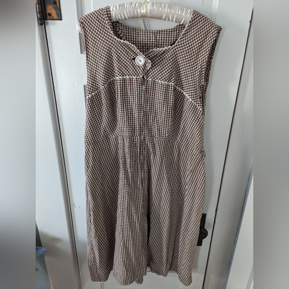 Vintage Penny's Mid Century Brown and White Gingham Midi House Dress